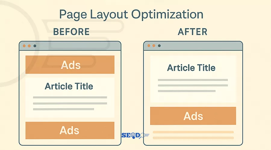 مطالعه موردی تصویری از تغییر چیدمان تبلیغات در صفحه برای رعایت الگوریتم Page Layout گوگل
