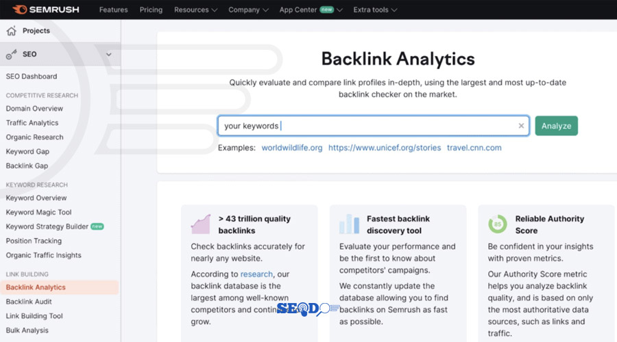 بک لینک چکر رایگان SEMrush