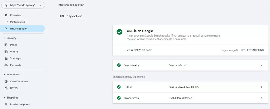 url is on google search console 1